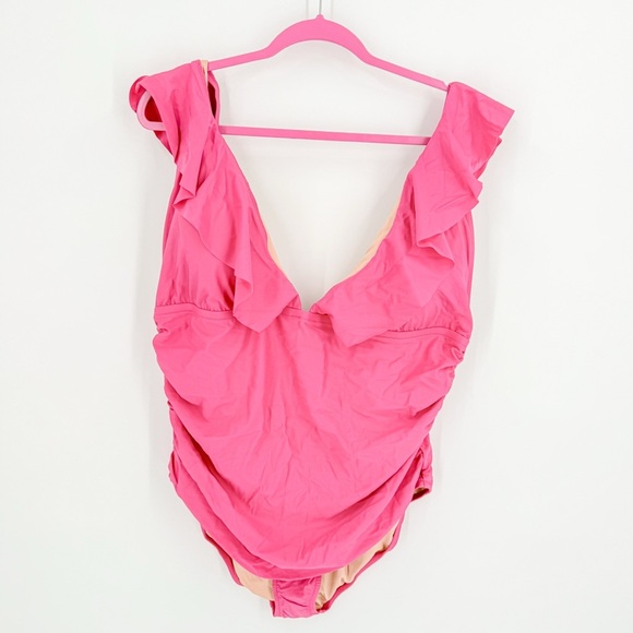 J. Crew Pink Ruffle One-Piece Swimsuit - Picture 2 of 5